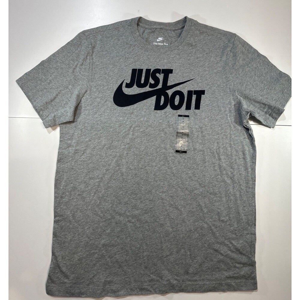 Nike Mens "Just Do It" Graphic T-Shirt Gray L 100% Cotton Made In Vietnam